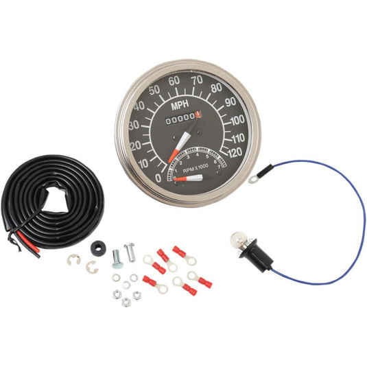 Drag Specialties DS-243871 5in. Dash Mount 1:1 Speedometer with Tachometer - 68-84 Face