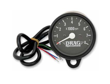 Drag Specialties 2211-0119 2.4in. Mini Electronic 8000 RPM Tachometer - Black Face with White Needle