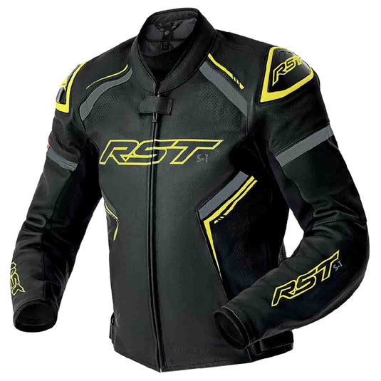 Rst S1 D30 Leather Jacket (XX-Large, Black/Gray/Fluo Yellow)