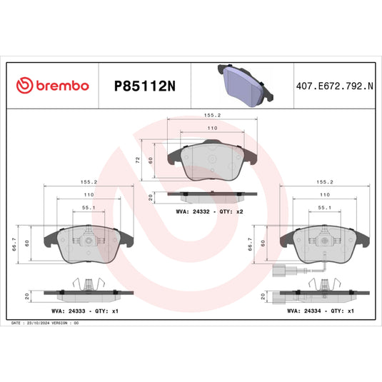 Brembo Oe P85109N BRE Ceramic Pads