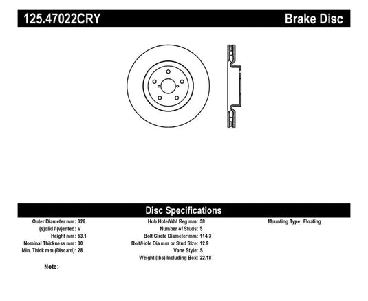 Stoptech 125.47022CRY ST Premium Carbon Brake Rotors