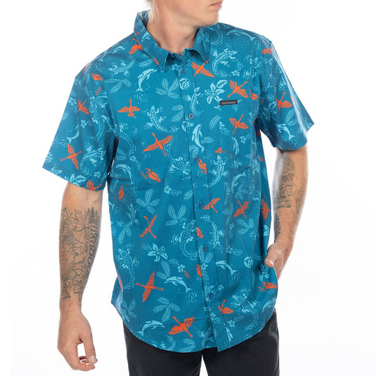Fasthouse TB Island Hopper Hawaiian Shirt (Large, Blue)