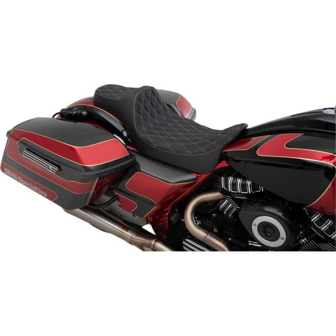 Drag Specialties 0801-1261 Predator III Extended Double Diamond Seats - Silver Thread