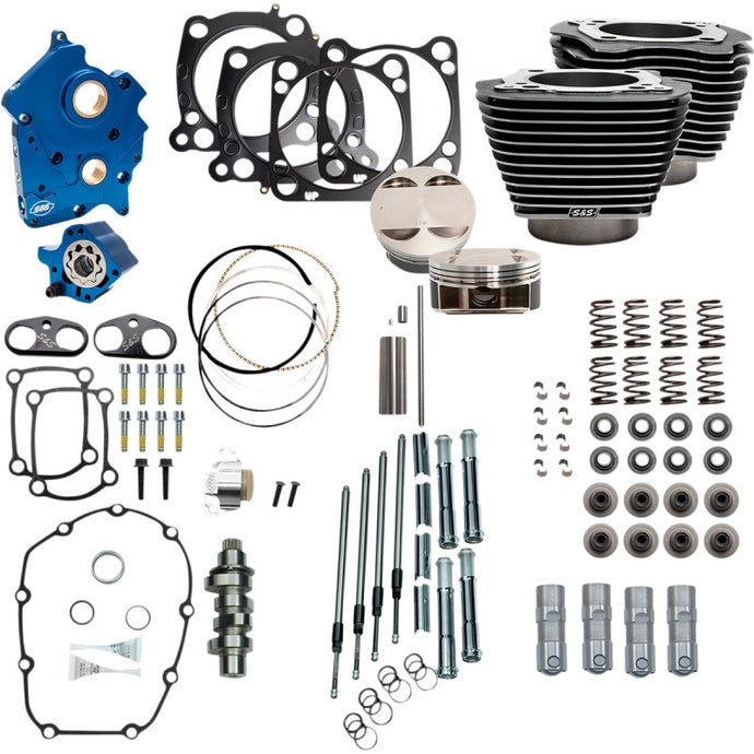 S&S Cycle 310-1107B 128in. Power Package for M8 - Chain Cam - Water Cooled - Black Granite w/ Highlighted Fins