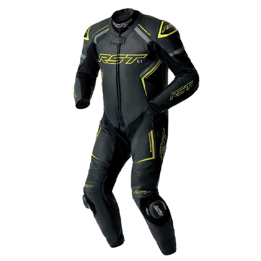 Rst S1 D30 Leather Suit (Medium, Black/Gray/Fluo Yellow)