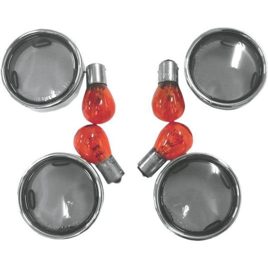 Drag Specialties 2020-0392 Smoke Turn Signal Lens Kit with Chrome Trim Rings