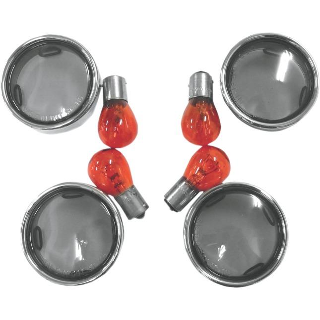 Drag Specialties 2020-0392 Smoke Turn Signal Lens Kit with Chrome Trim Rings
