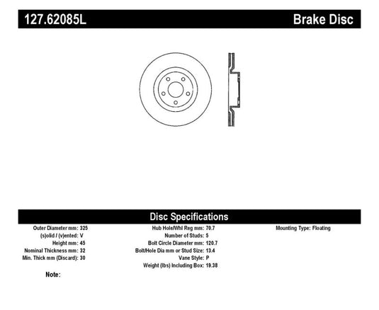 Stoptech 127.62085L ST Slot & Drill Brake Rotors