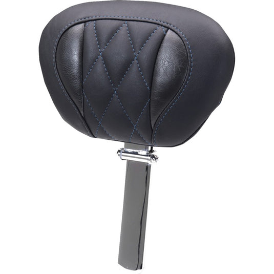 Mustang 89460SB One-Piece Deluxe Touring Removable Driver Backrest - Black/Sky Blue Diamond Stitching