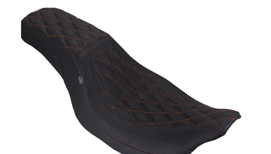 Mustang 88514 MO Low Squareback Seat - Double Diamond - Mandarin Orange Stitch (Black)