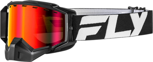Fly Racing Zone Snow Goggles (One Size Fits Most, Black/White / Red Mirror/Amber Lens)