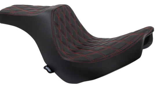 Drag Specialties 0802-1492 Predator III Seat - Double Diamond - Black with Red Stitching
