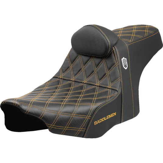Saddlemen SC82307DB7 Pro Series SDC Performance Gripper Seat with Drivers Backrest - Gold Stitching