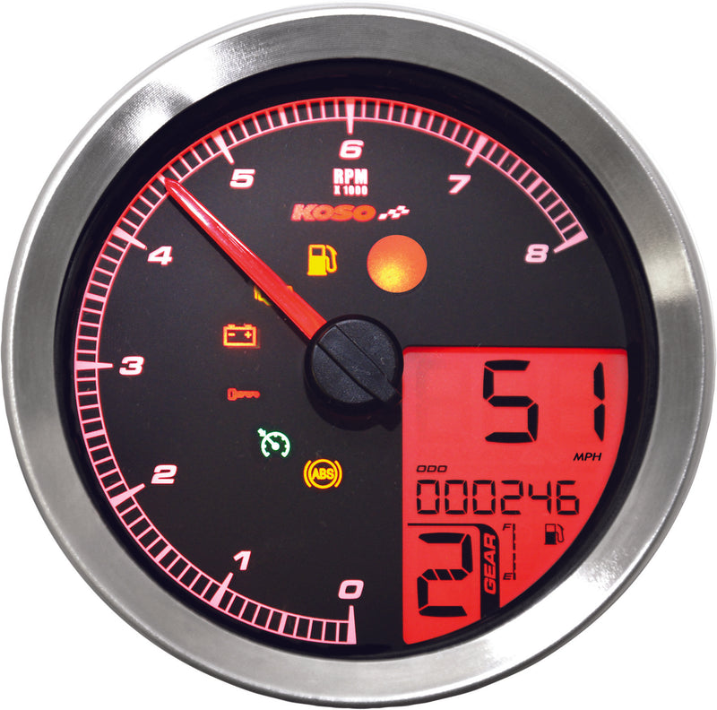 Load image into Gallery viewer, Koso North America BA051201 LCD Color Change Speedo And Tachometer - Silver Bezel
