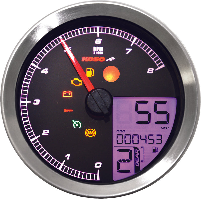 Load image into Gallery viewer, Koso North America BA051201 LCD Color Change Speedo And Tachometer - Silver Bezel
