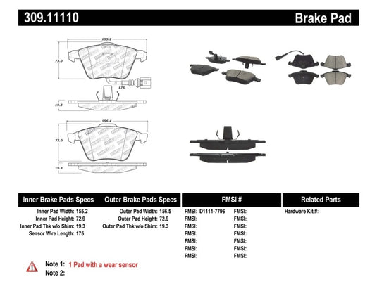 Stoptech 309.11110 ST Sport Brake Pads