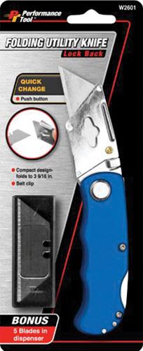 Performance Tools W2601 Folding LB Utility Knife - Blue
