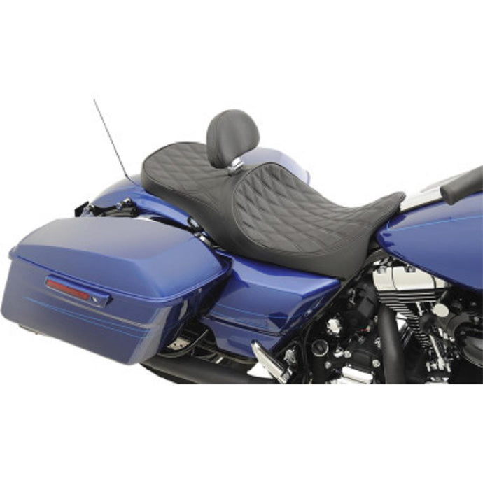 Drag Specialties 0801-1008 Low-Profile Touring Seat with Driver Backrest - Double Diamond Stitch