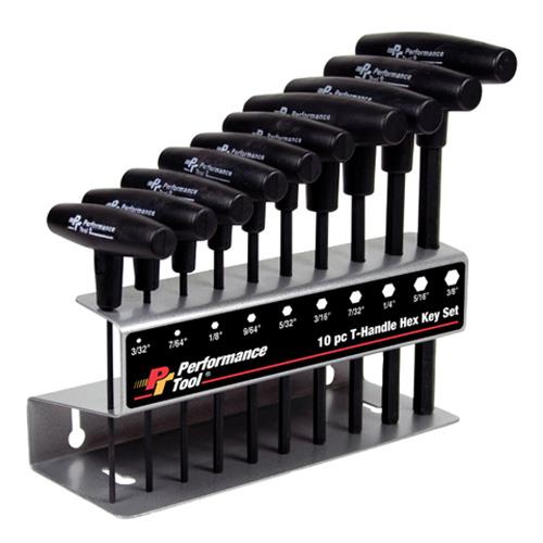Performance Tools W80274 10 Piece T-Handle Hex Key Set - Sae