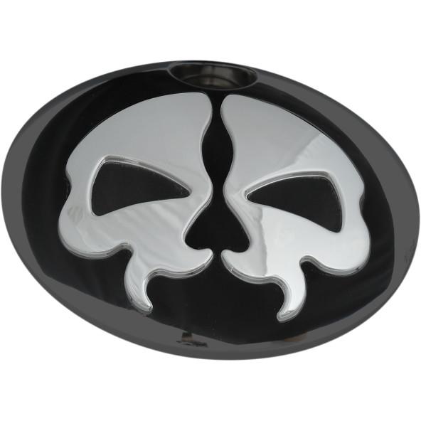 Drag Specialties 0703-0792 Split Skull Fuel Door - Black with Chrome Skull