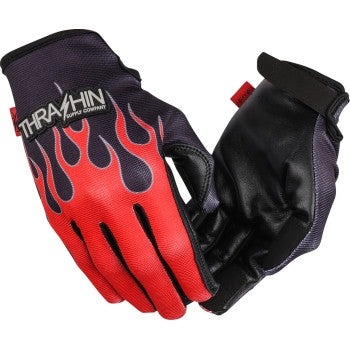 Load image into Gallery viewer, Thrashin Supply Company Stealth Leather Palm Flame Gloves (X-Large, Red)
