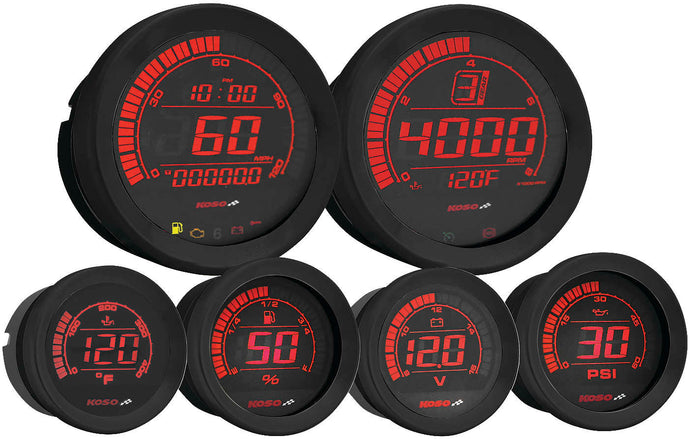 Koso North America BA050907 Digital Gauge Cluster with Oil Temp Gauge - Black