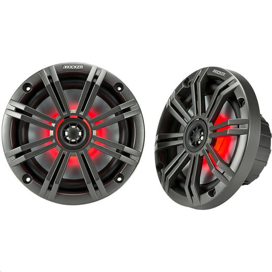 Kicker 45KM654L All Weather Coaxial 6 1/2in. Speakers with 7-Color LED and 3/4in. - 4 Ohm - 65W RMS Power Handling