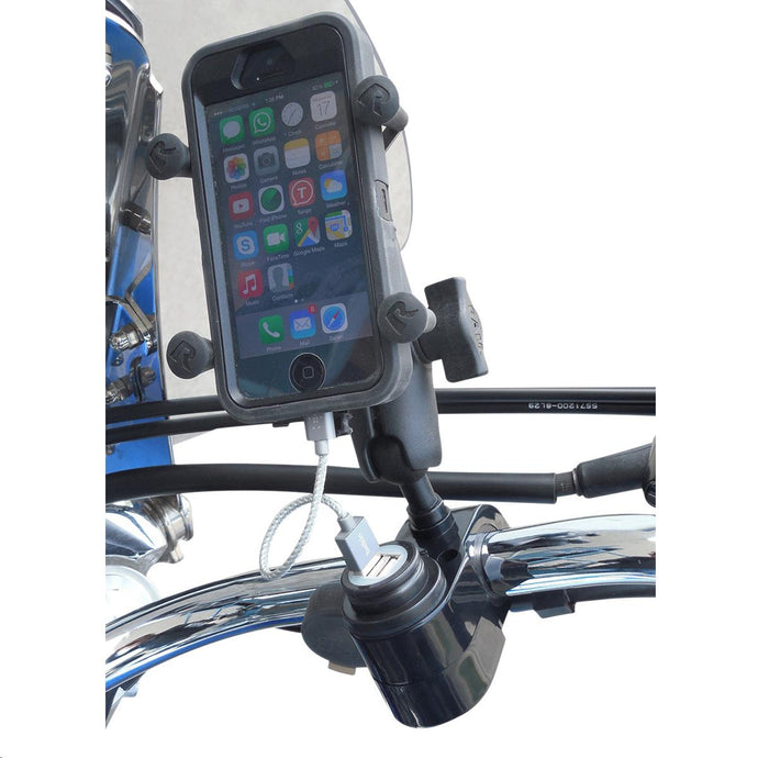 Gears 100366-15 Dual USB Port Charger with 1in. Ball Mount - Chrome