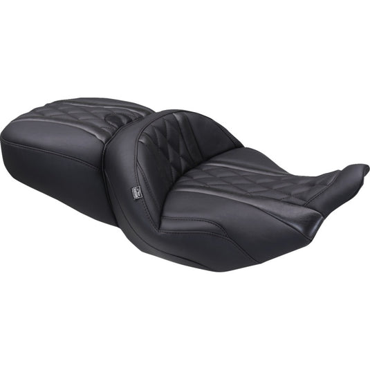 Mustang 89411 One-Piece Deluxe Touring Seat - Black - Black Diamond Stitching