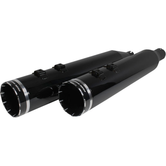 Khrome Werks 202640 4.50in. HP-Plus Slip-On Mufflers - Obsidian Tracer Tip Billet End Caps