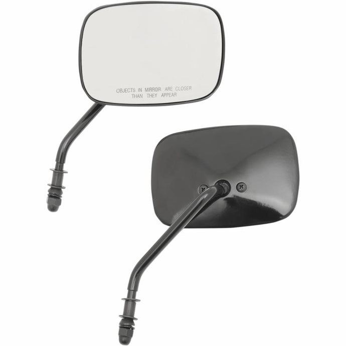 Drag Specialties 0640-0981 OEM Style Rectangular Mirrors - Short Stem - Black