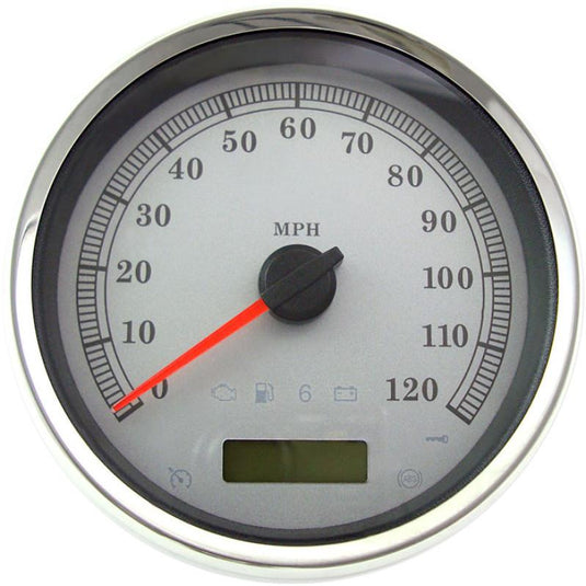 Drag Specialties 2210-0463 5in. Programmable Electronic Speedometer - 120 mph - White Face