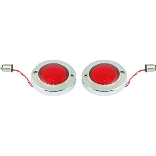 Custom Dynamics PB-FB-R-1156CR Probeam Flat Bezel LED Turn Signal Inserts for Models with 1156 Contact Bases - Chrome/Red Lens