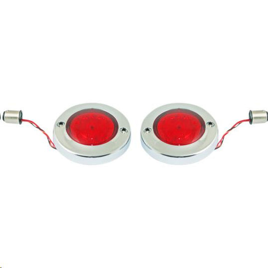 Custom Dynamics PB-FB-R-1156CR Probeam Flat Bezel LED Turn Signal Inserts for Models with 1156 Contact Bases - Chrome/Red Lens