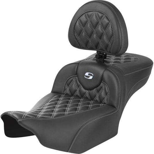 Saddlemen 823-07-207B5 Extended Reach Roadsofa CF Seat with Drivers Backrest - Silver Stitching