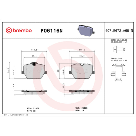 Brembo Oe P06116N BRE Ceramic Pads