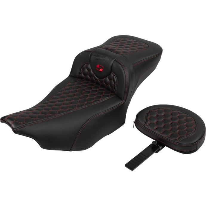 Saddlemen 823-07-190B4 Extended Reach Roadsofa HC Seat with Drivers Backrest - Red Stitching