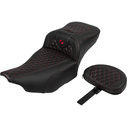 Saddlemen 823-07-190B4 Extended Reach Roadsofa HC Seat with Drivers Backrest - Red Stitching