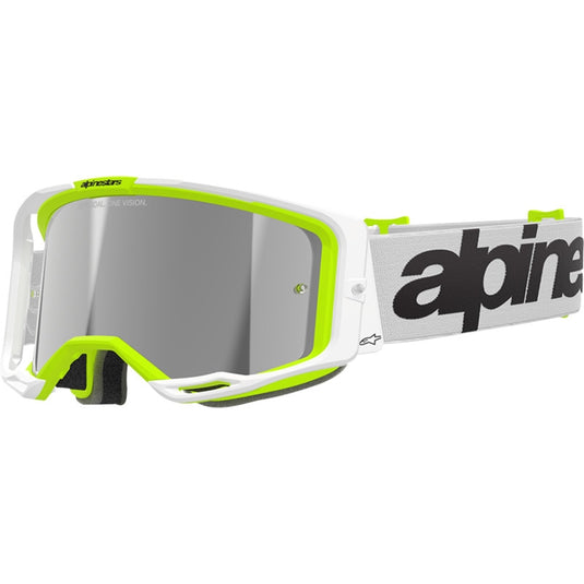 Alpinestars Vision 8 Wordmark Goggles (One Size Fits Most, White/Fluo Yellow / Silver Mirror Lens)