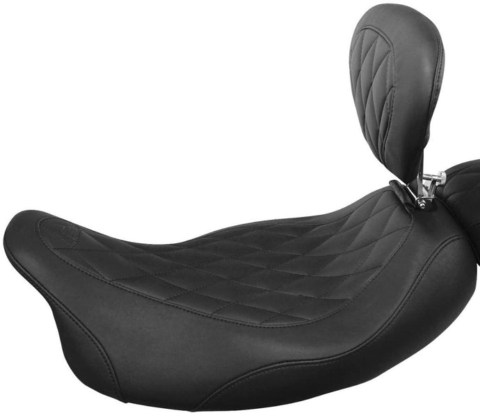 Mustang 79725 Wide Tripper Solo Seat with Driver Backrest - Diamond Stitch - Black
