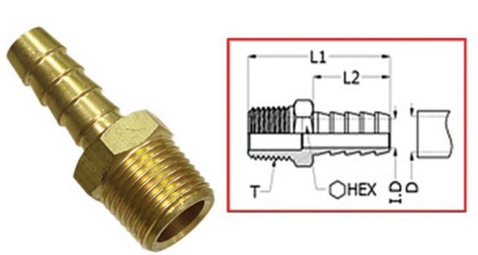 Spi-Sport Part MR-07305 Hose Barb Fitting - Male 1/4in. NPT Thread X 3/8in