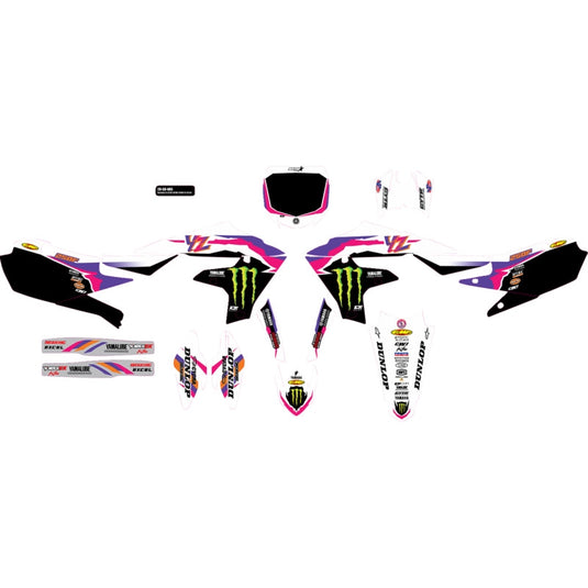 Dcor 20-50-405 YZ Retro Monster Energy Complete Graphics Kit - White Background