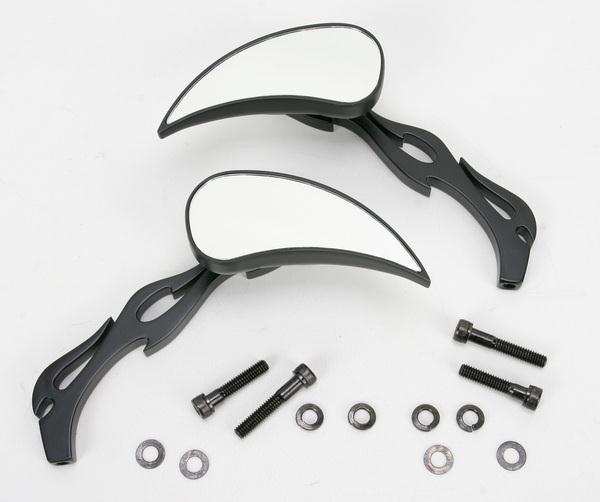 Drag Specialties 0640-0289 Flame Teardrop Mirror - Flame Stem, Black (6in. L Stem)
