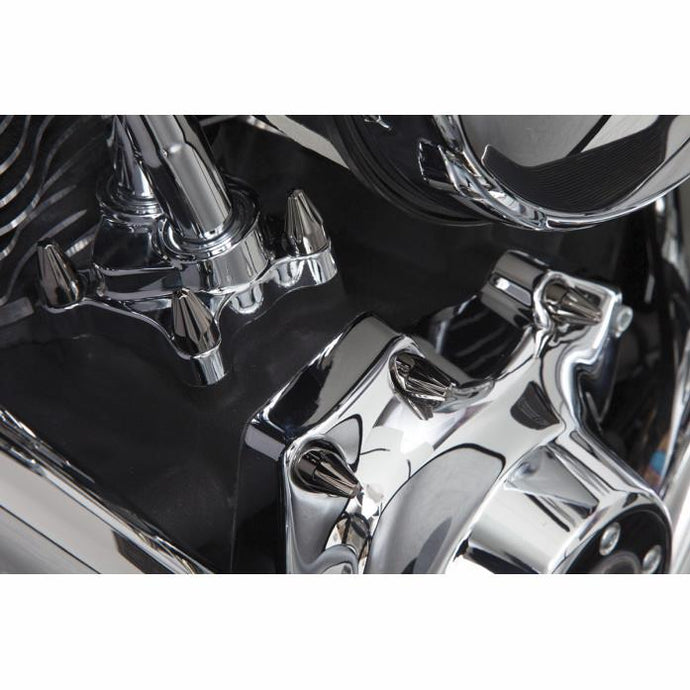 Ciro 70017 1/4in. Add-On Engine Bolt Cap Set - Fluted Spike - Black (10 pc.)