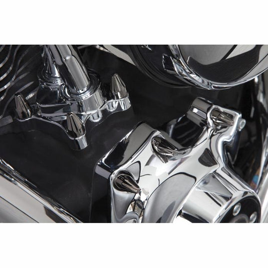 Ciro 70017 1/4in. Add-On Engine Bolt Cap Set - Fluted Spike - Black (10 pc.)