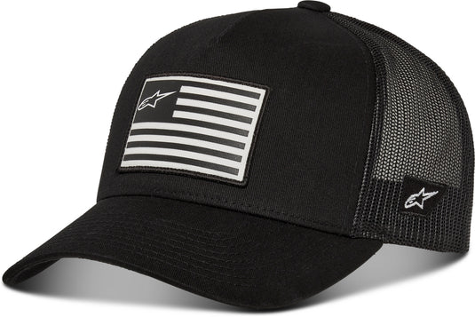 Alpinestars Flag Flat Trucker Hat (One Size Fits Most, Black/Black)