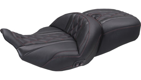 Mustang 89410DC Heated Super Touring One Piece 2-Up Seat - Deluxe Diamond - Dark Cherry Stitch (Black)
