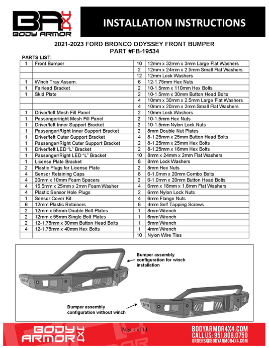 Body Armor 4X4 FB-19534 BOD Odyssey Bumpers