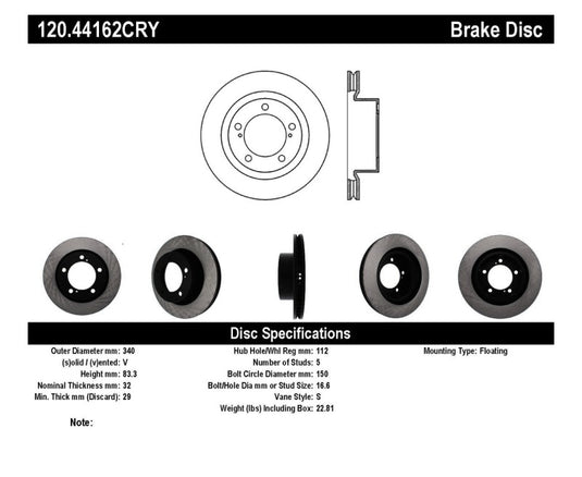 Stoptech 120.44162CRY ST Premium Carbon Brake Rotors