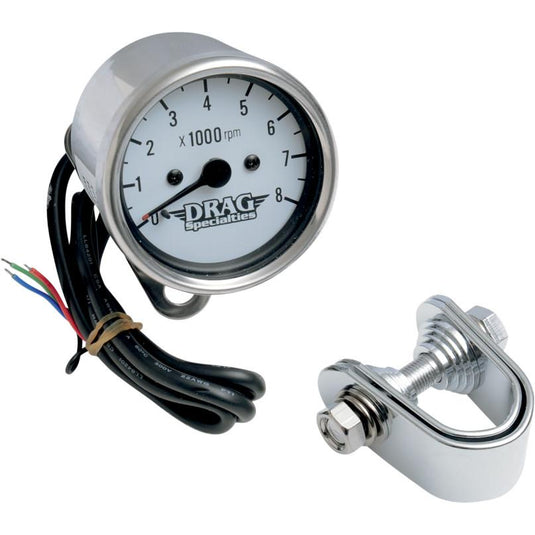 Drag Specialties 2211-0058 2.45in. Mini Electronic 8000 RPM Tachometer - White Face with Black Needle